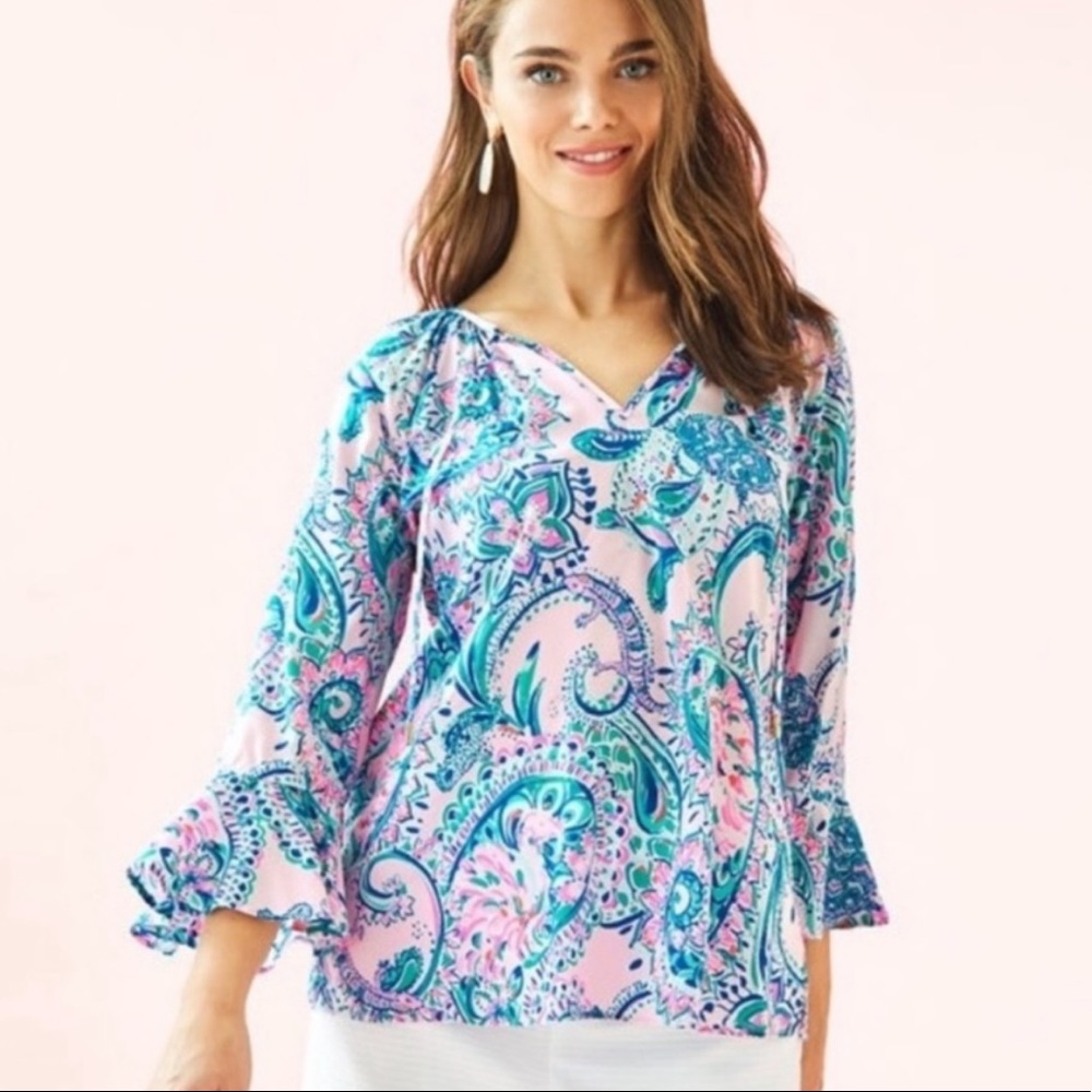 Lilly Pulitzer Willa Flounce Top Pink Size Small